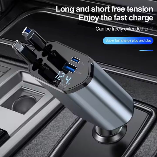 Retractable 4 in 1 Type-C Lighting Car Charger