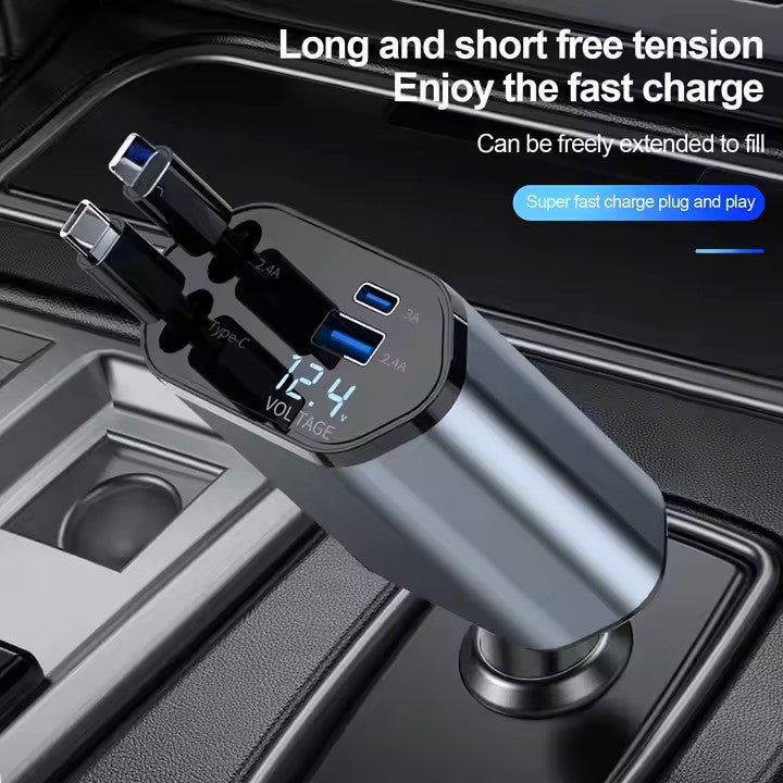 Retractable 4 in 1 Type-C Lighting Car Charger