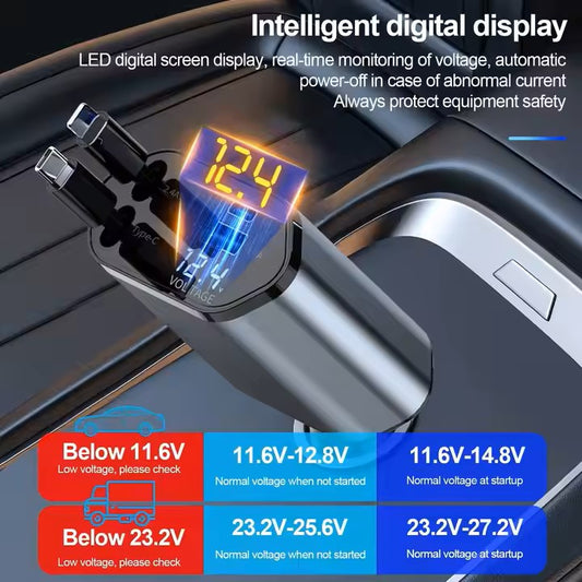 Retractable 4 in 1 Type-C Lighting Car Charger
