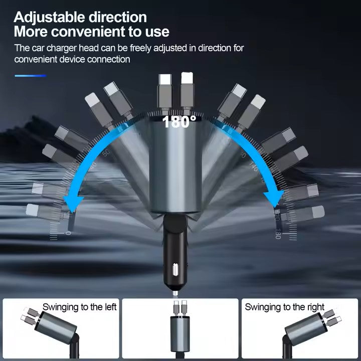 Retractable 4 in 1 Type-C Lighting Car Charger
