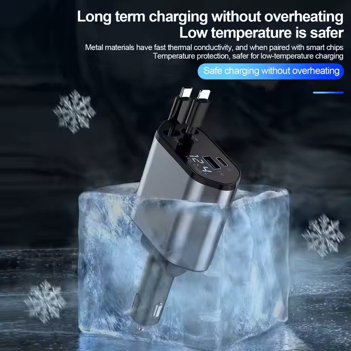 Retractable 4 in 1 Type-C Lighting Car Charger